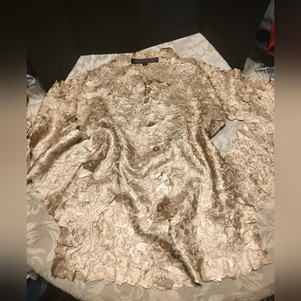 🔸⚜️🔸Stunning Vintage Gold Textured Evening Blouse - S - Picture 11 of 16